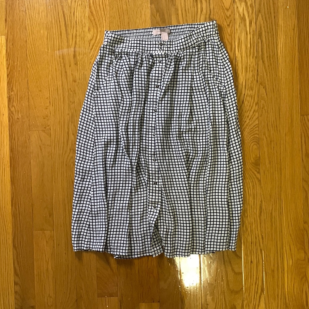 Black and White Grid Pattern Button-Front Midi Skirt Size Small